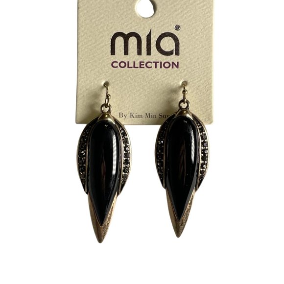 Mia Collection Black Gold Dangle Earrings By Kim Min Sun Lead Compliant - Picture 1 of 4
